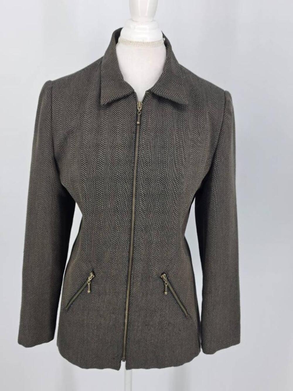 Vintage A’Maglia Womens Size 8Jacket FitsSmaller Herringbone Zipper Blazer Tweed